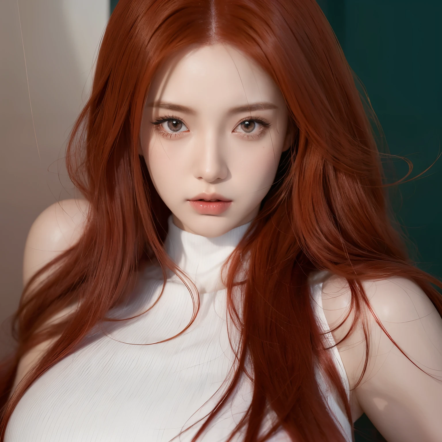 a close up of a woman with long red hair and a white top, anime realism style, realistic anime art style, realistic artstyle, realistic anime artstyle, 🤤 girl portrait, digital anime illustration, kawaii realistic portrait, artwork in the style of guweiz, realistic. cheng yi, realistic digital painting, semirealistic anime style, in the art style of bowater