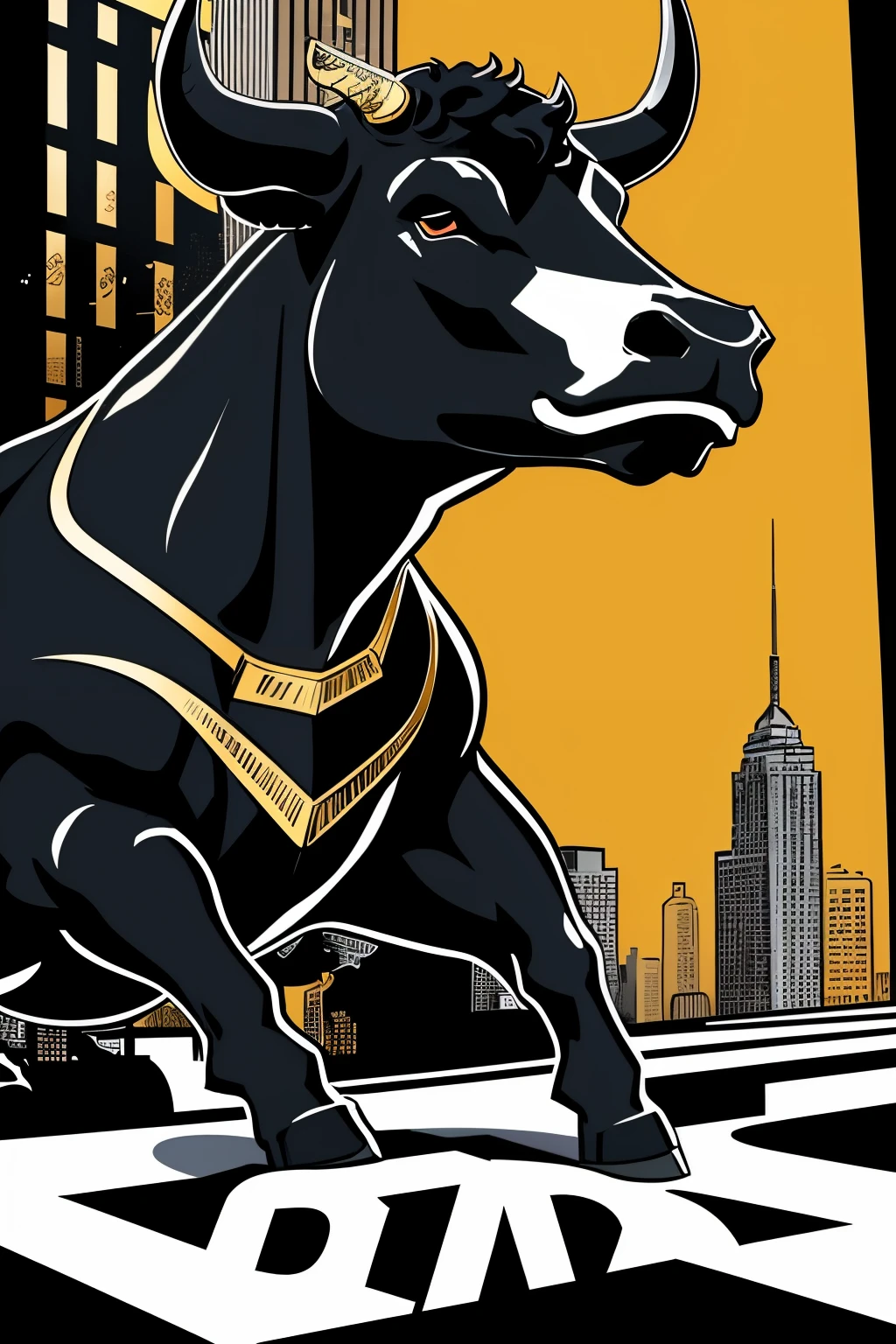stock market bull in a suit, bull run, masterpiece, financial markets, pop art, money, bitcoin, gold. minimalistic, bold lines, wall street, millions, simple art style, vector art