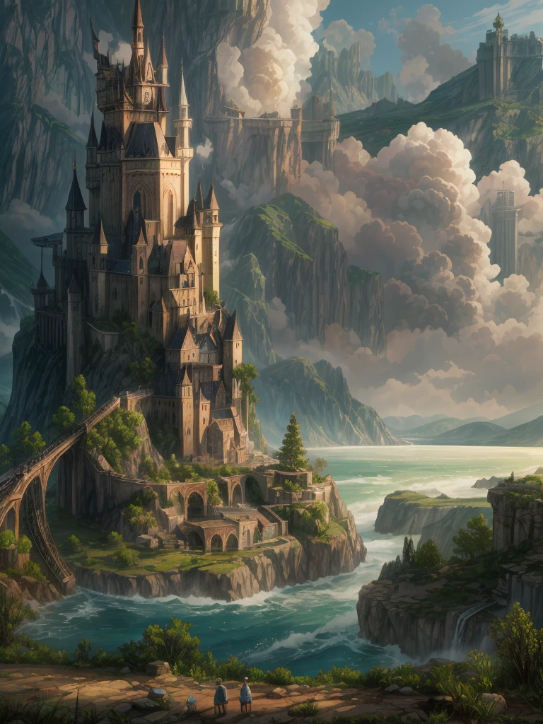 (((masterpiece、Highest image quality、highest quality、highly detailed unity 8kwallpaper)))、(A castle on a lonely island)、tower