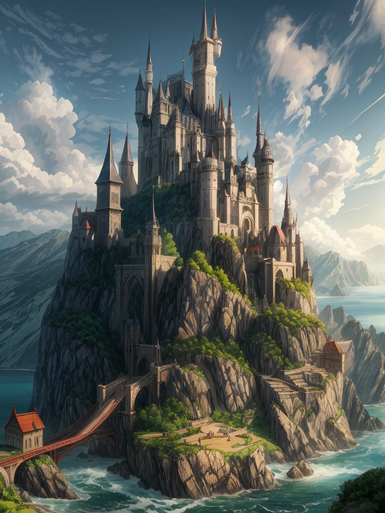 （（（masterpiece、Highest image quality、highest quality、highly detailed unity 8ｋwallpaper）））、（A castle on a lonely island）、tower