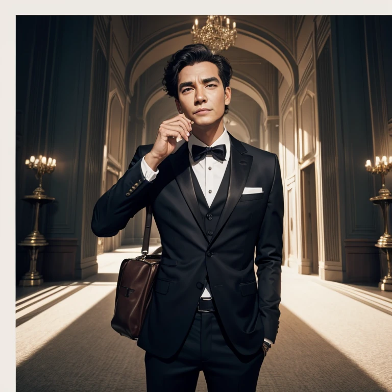 Rich man in a video seen from the front 