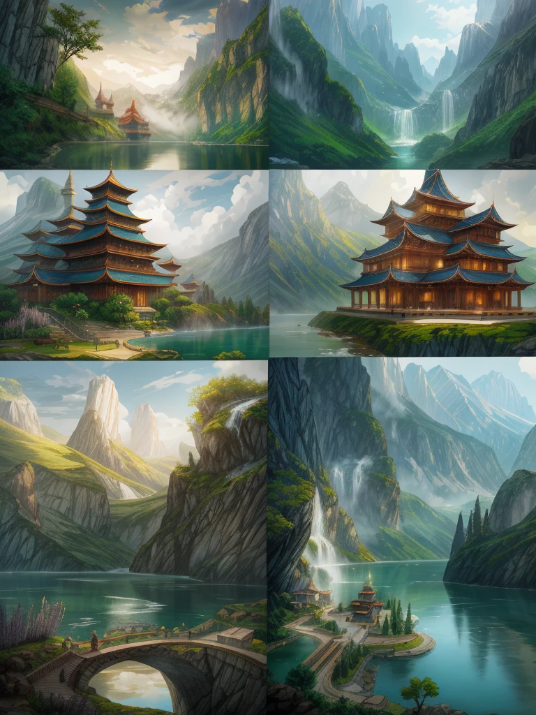 （（（masterpiece、Highest image quality、highest quality、highly detailed unity 8ｋwallpaper）））、（（fantasy））、monastery on the lake