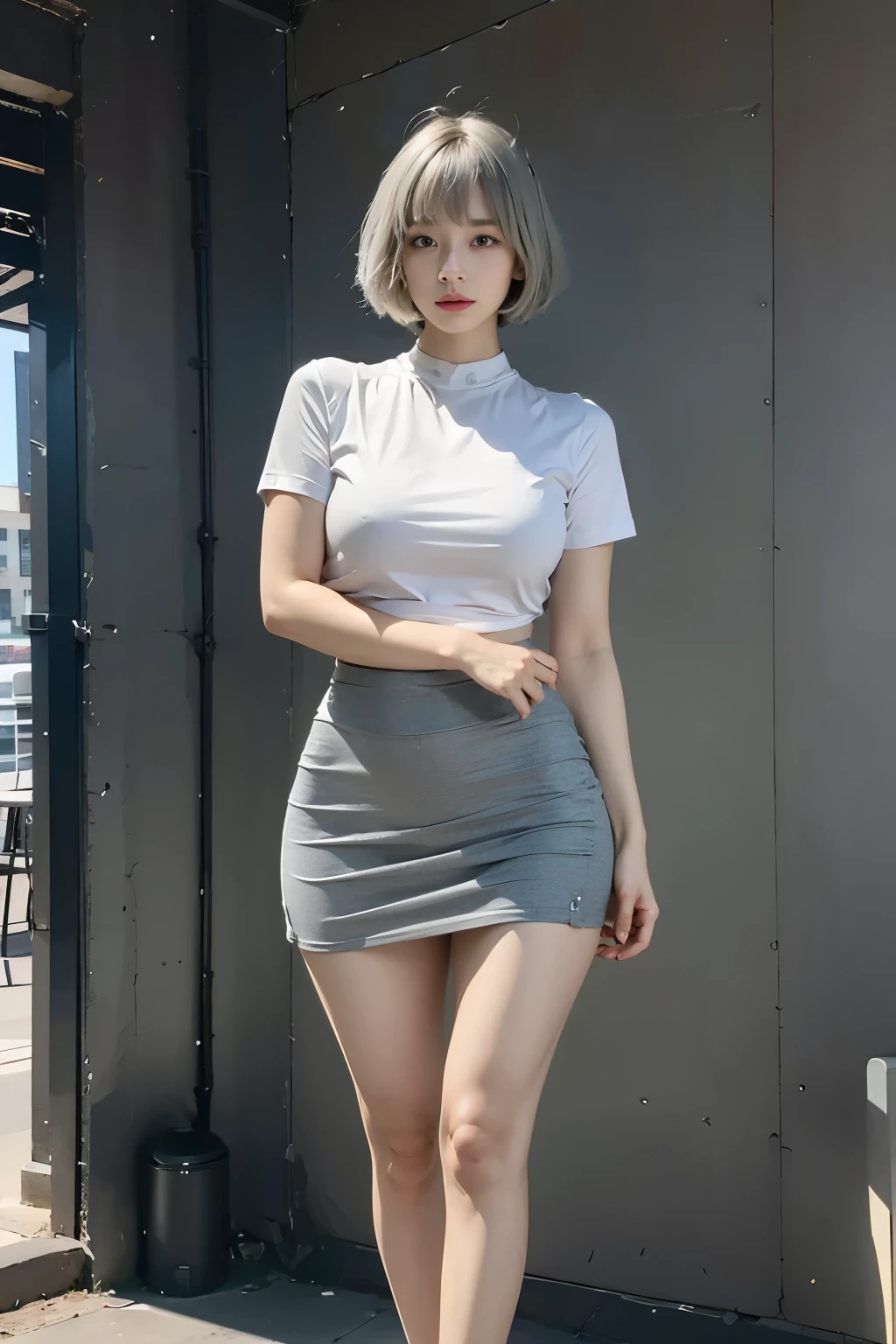 Short hair, light gray hair, messy bangs
