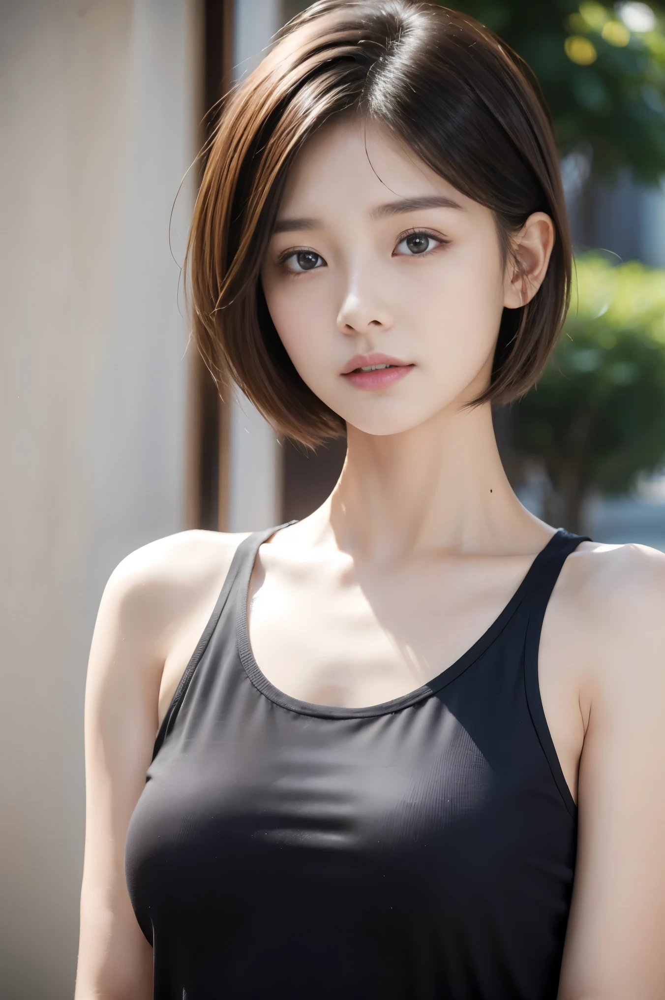 25-year-old girl, short and fine hair, photograph., black top