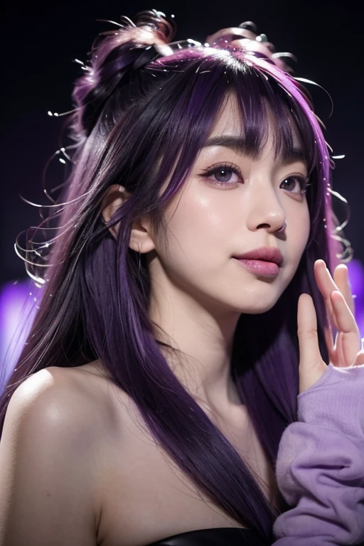 24 years old Malaysian girl, dark brown eyes:1.4, thin nose:1.4, thin lips:1.3, slanted eyes:1.6, double eyelids:1.2,(multi layered dark purple hair:1.5), fundamental breast, rectangle body:1.4, cowboy shots, random pose, outdoor, halfbody shots, visible cleavage , Random location , wear yellow-red floral shirts.