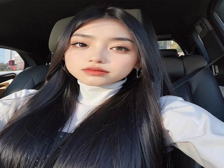 arafed woman com longos cabelos pretos sitting in a car, Violeta Myers, female com longos cabelos pretos, ava max, with Cabelo preto liso, lindo rosto latina, Cabelo preto liso, com longos cabelos escuros, long Cabelo preto liso, 18 anos de idade, com longos cabelos pretos, linda mulher mexicana, her hair is long and straight, cabelo preto longo e liso jennie black pink