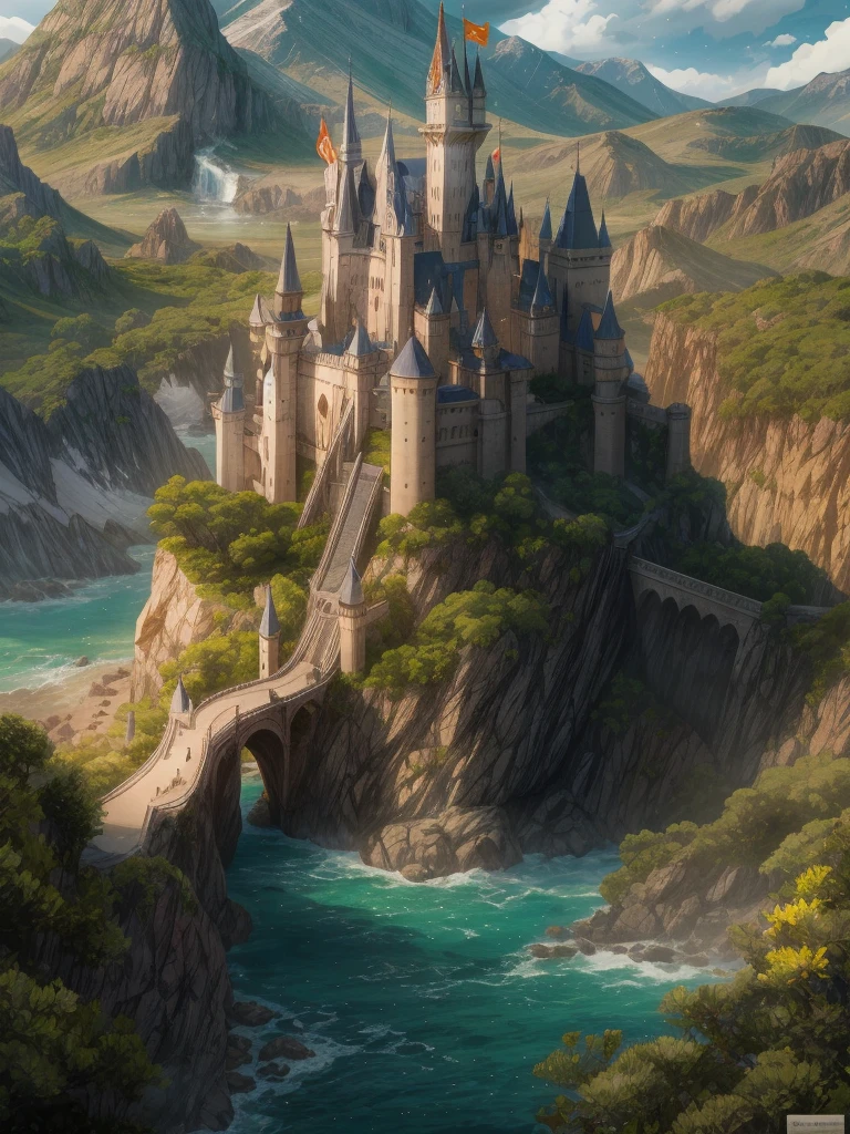 (((masterpiece、Highest image quality、highest quality、highly detailed unity 8kwallpaper)))、(A castle on a lonely island)、tower