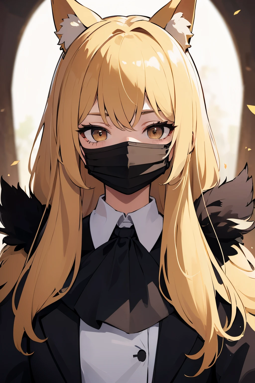(((masterpiece))), top quality, super detailed, animal ears, , Doctor dress-up,, blond, ,Fluffy hairstyle, ,wearing black mask,mask covering face