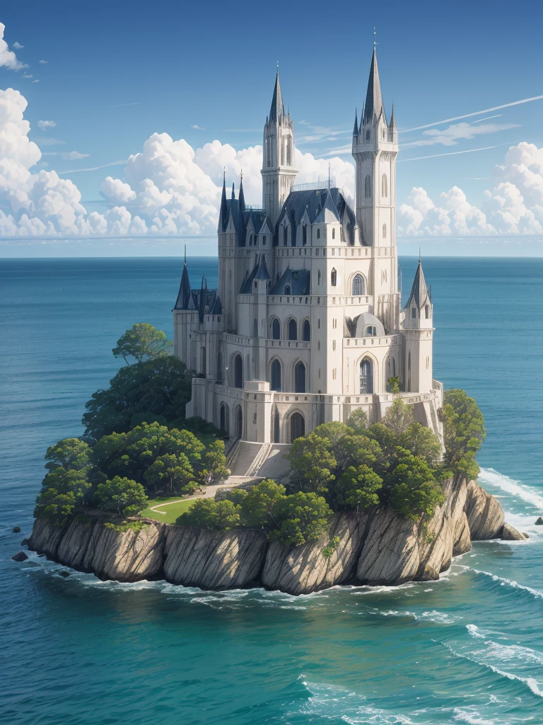 (((masterpiece、Highest image quality、highest quality、highly detailed unity 8kwallpaper)))、((An isolated island in the sea))、(A castle on a lonely island)、tower