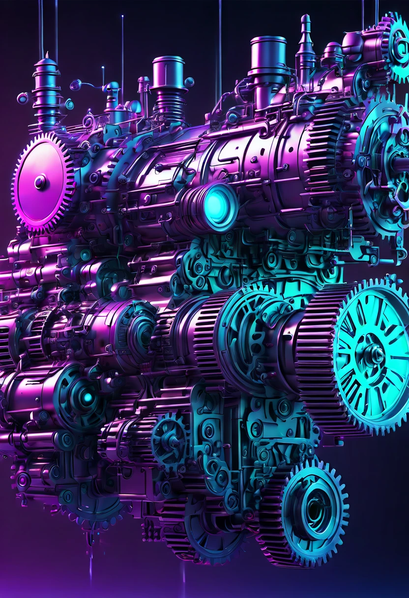 (Vaporwave Aesthetic:1.8)，艺术品中的美丽vaporwave aesthetics，许多air vehicle和Mechanobiology，Shiny steam gears and mysterious elements,Studio lighting,Super fine,sharp focus,Physical rendering,Extremely detailed description,major,Bright colors,blur background,vaporwave aesthetics,Fantasy elements,air vehicle,Mechanobiology,mystic symbols,organization，Complex gears，Rotating gears，pipe emitting steam, ultra high definition,Studio lighting,Super fine,sharp focus,Physical rendering,Extremely detailed description,major,Bright colors