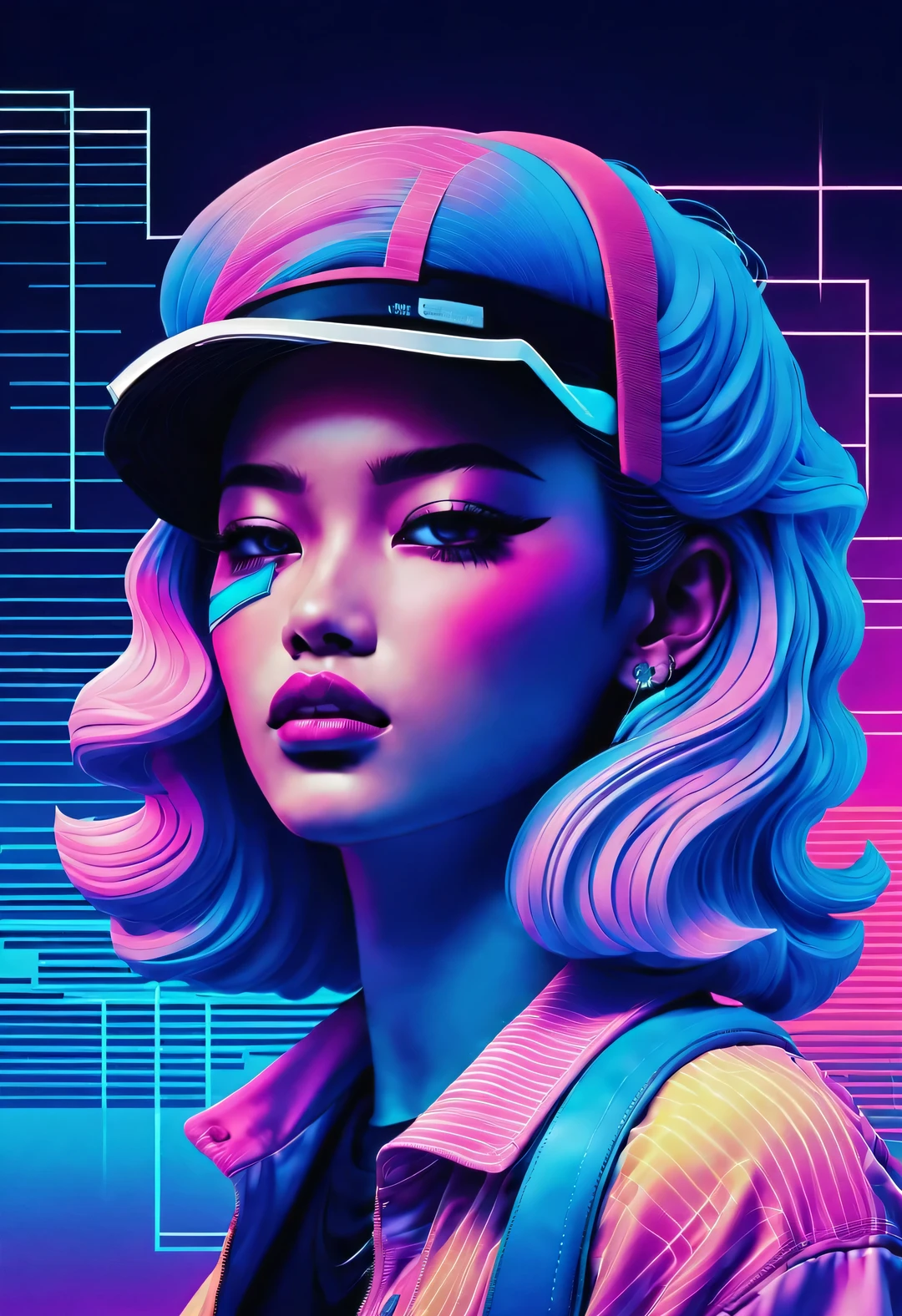 vaporwave style, portrait, Beautiful detailed
