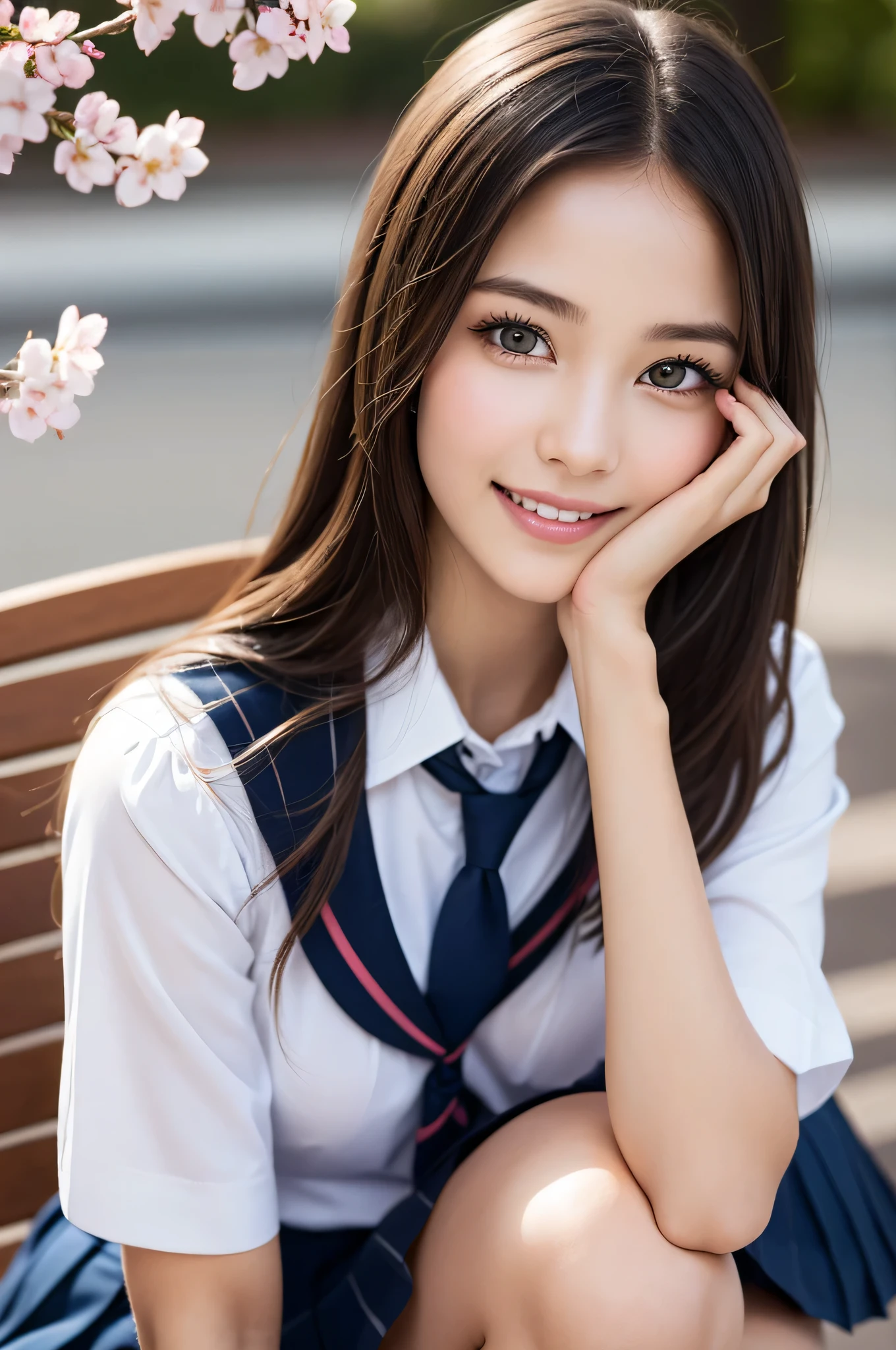 (1 girl), (Ultra realistic), (highly detailed eyes, highly detailed hair, highly detailed face, Highly detailed plump lips), naked, (school uniform:1.3), chest, (cleavage), Upper body, smile, (highest quality:1.4), RAW photo, (realistic, photo-realistic:1.37), professional photography, cinematic light, indoors, 