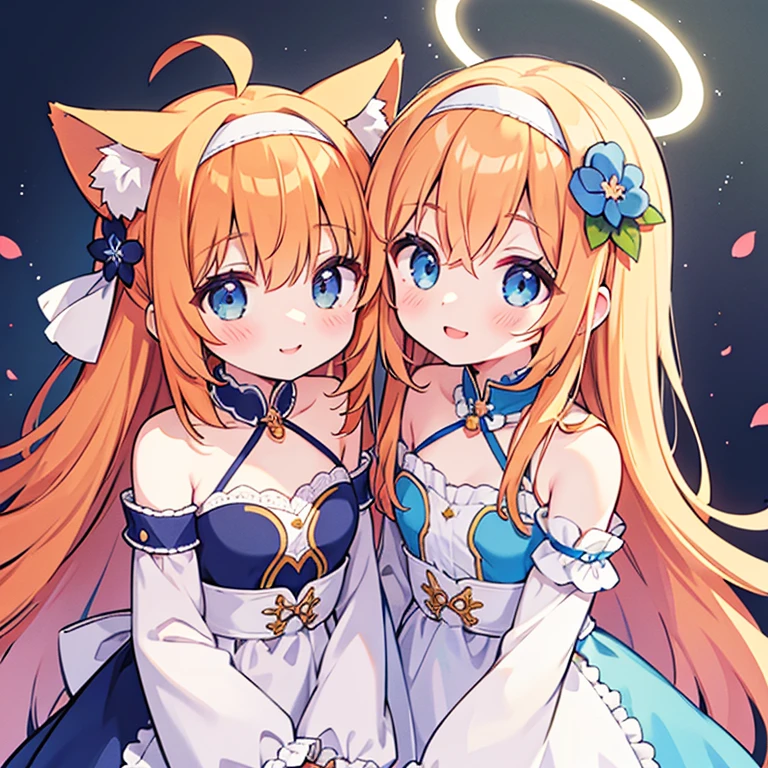 mari_bluearchive,
long_hair, orange_hair, flower, blue_eyes, halo, bangs, blush, animal_ears, hair_ornament, animal_ear_fluff, hair_flower, smile, hairband, white_hairband, hair_between_eyes