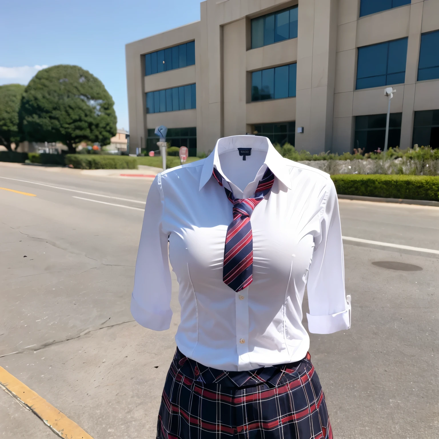 school blouse, stripe tie, plaid short pants, (on floor), (invisible, no humans, headless, faceless:1.5), cute ???????????