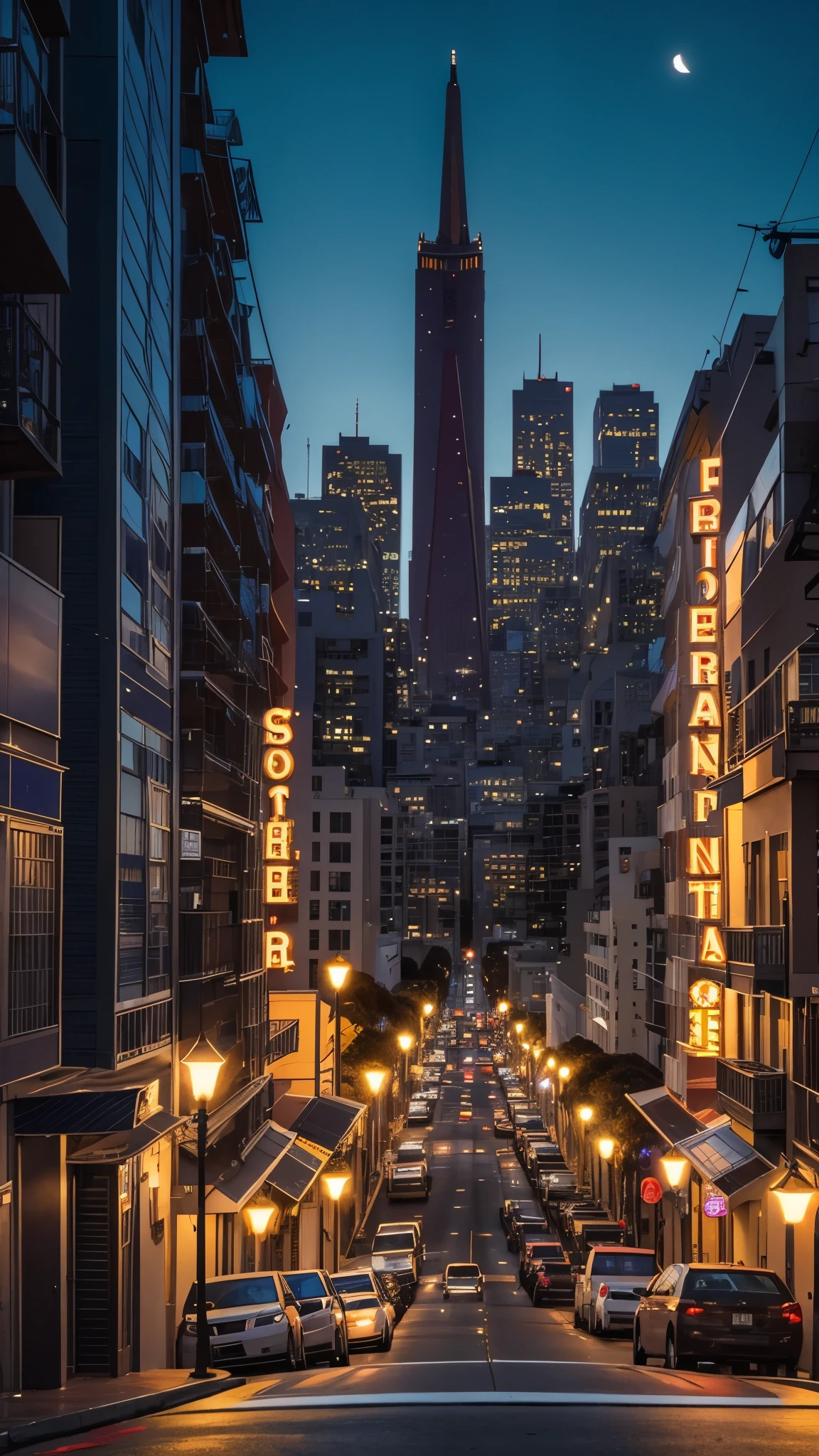 night in the city of san francisco, estados unidos, lua cheia, melhor fotografia, obra prima, 8k
