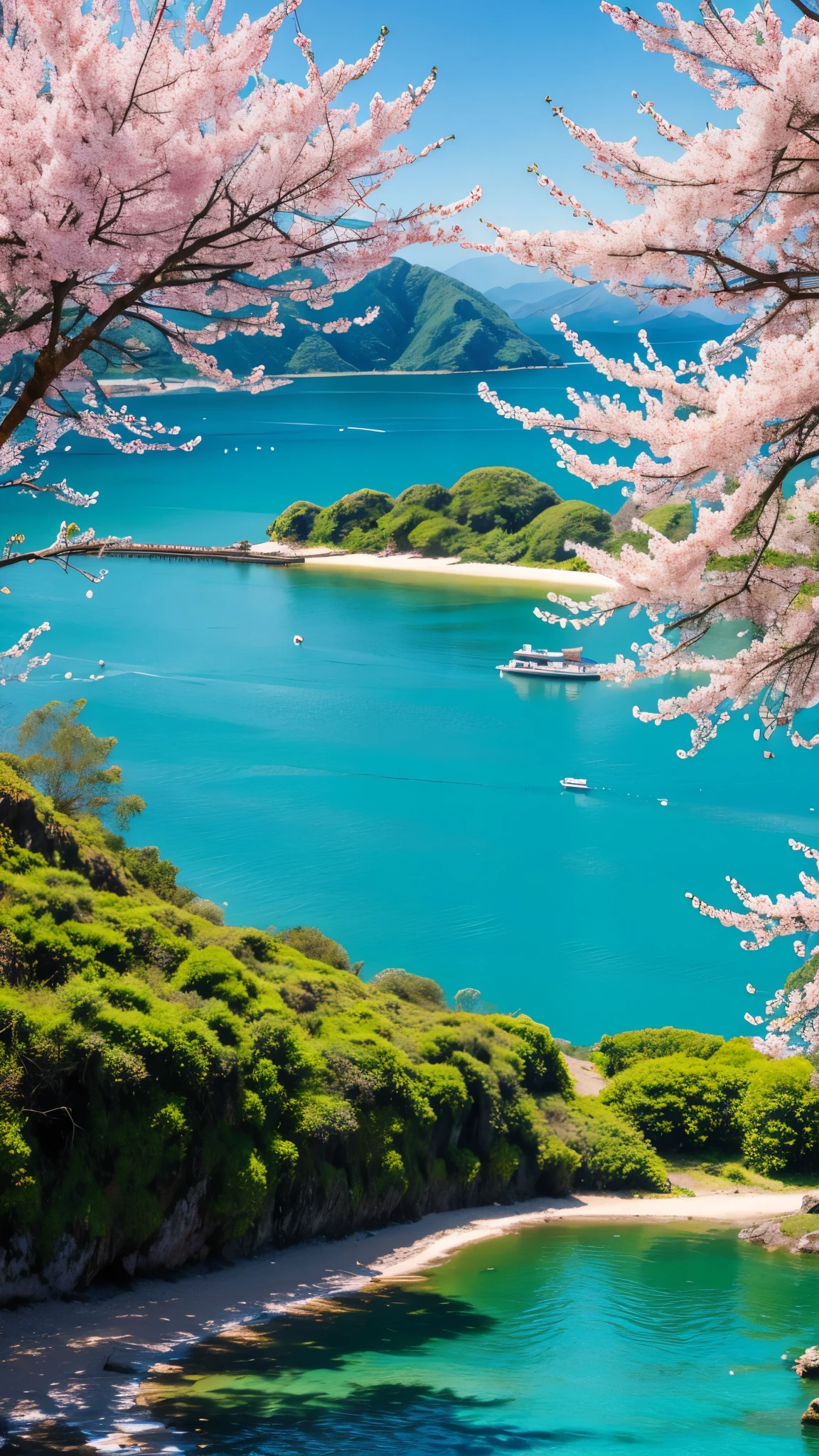 a sunny spring morning, flores, lago, brilho do sol,