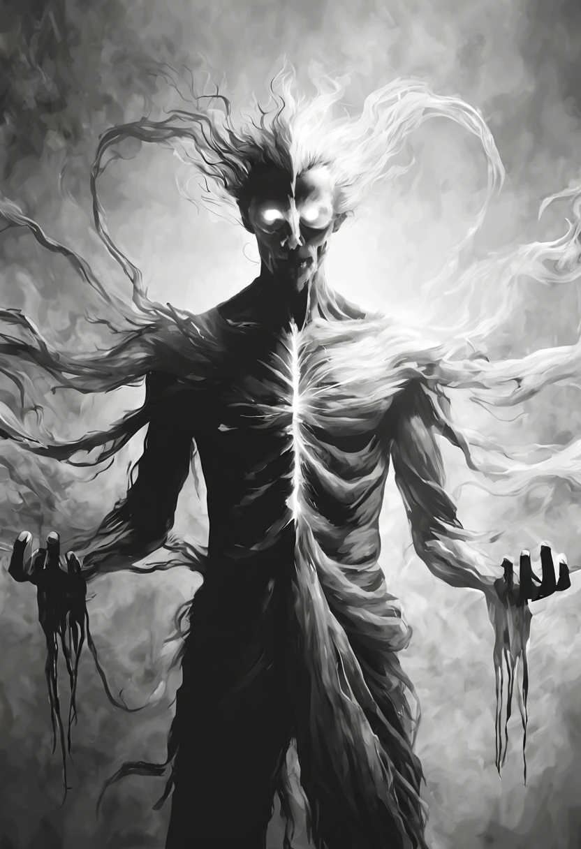 dark creepy man long arms long fingers spooky greyscale