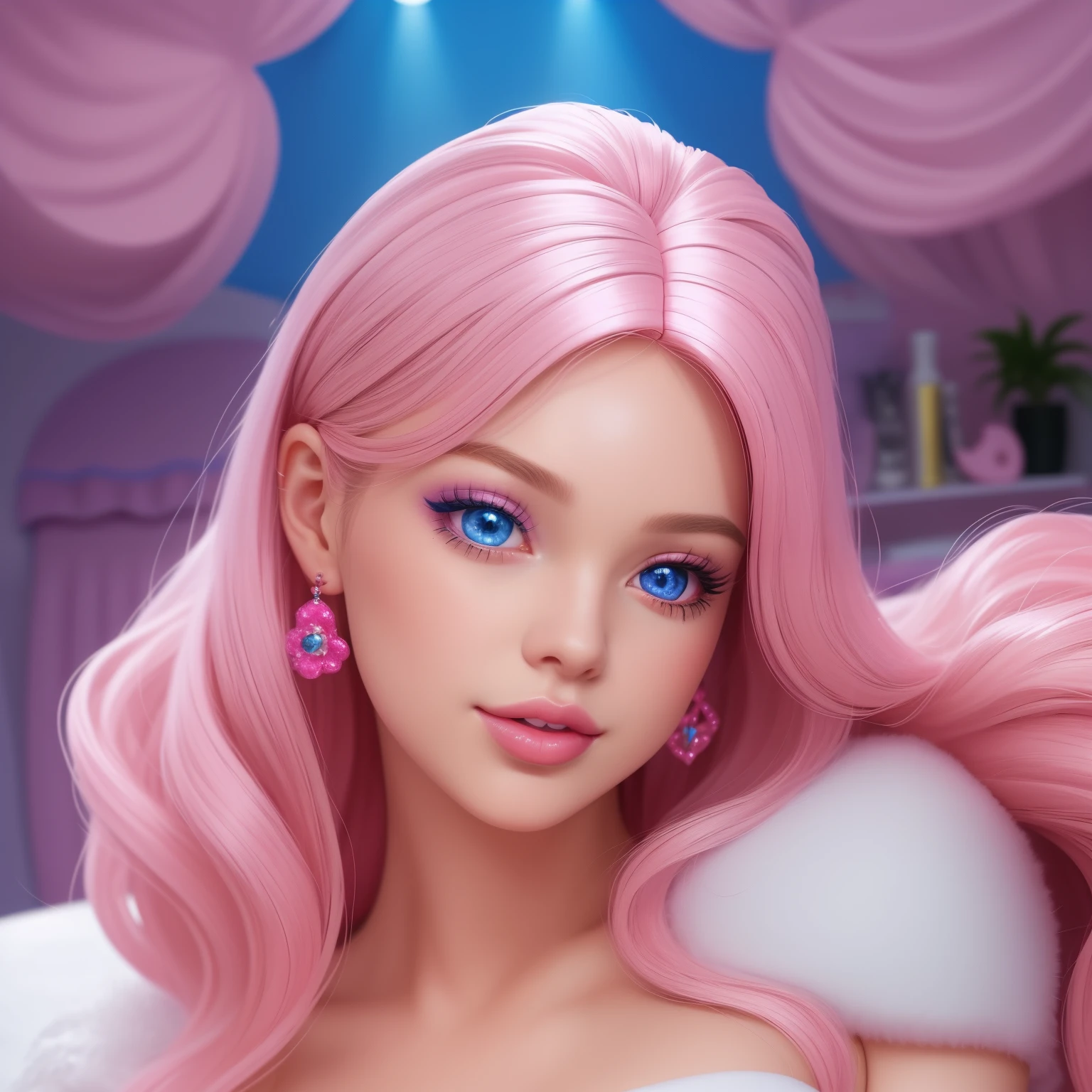 A girl playing in a Barbie Dreamhouse, surrounded by vibrant colors, soft lighting, and a dreamy atmosphere. The girl has beautiful detailed eyes and lips, with long eyelashes. The Dreamhouse is made of high quality materials that give it a realistic and photorealistic look. The scene is filled with ultra-detailed furniture and accessories, including a luxurious bed, stylish couches, and a glamorous vanity. The room is decorated with vivid colors, creating a playful and cheerful ambiance. The lighting is soft and diffused, enhancing the dreamy atmosphere. The art style is a mix of illustrations and photography, capturing the essence of the Barbie world. The color palette is vibrant and pastel, with a focus on pinks, purples, and blues. The overall image quality is of the best quality, with high resolution and sharp focus. The prompt also includes tags like beautiful detailed eyes, beautiful detailed lips, extremely detailed eyes and face, long eyelashes, best quality, realistic, photorealistic, vivid colors, bokeh, and portraits.