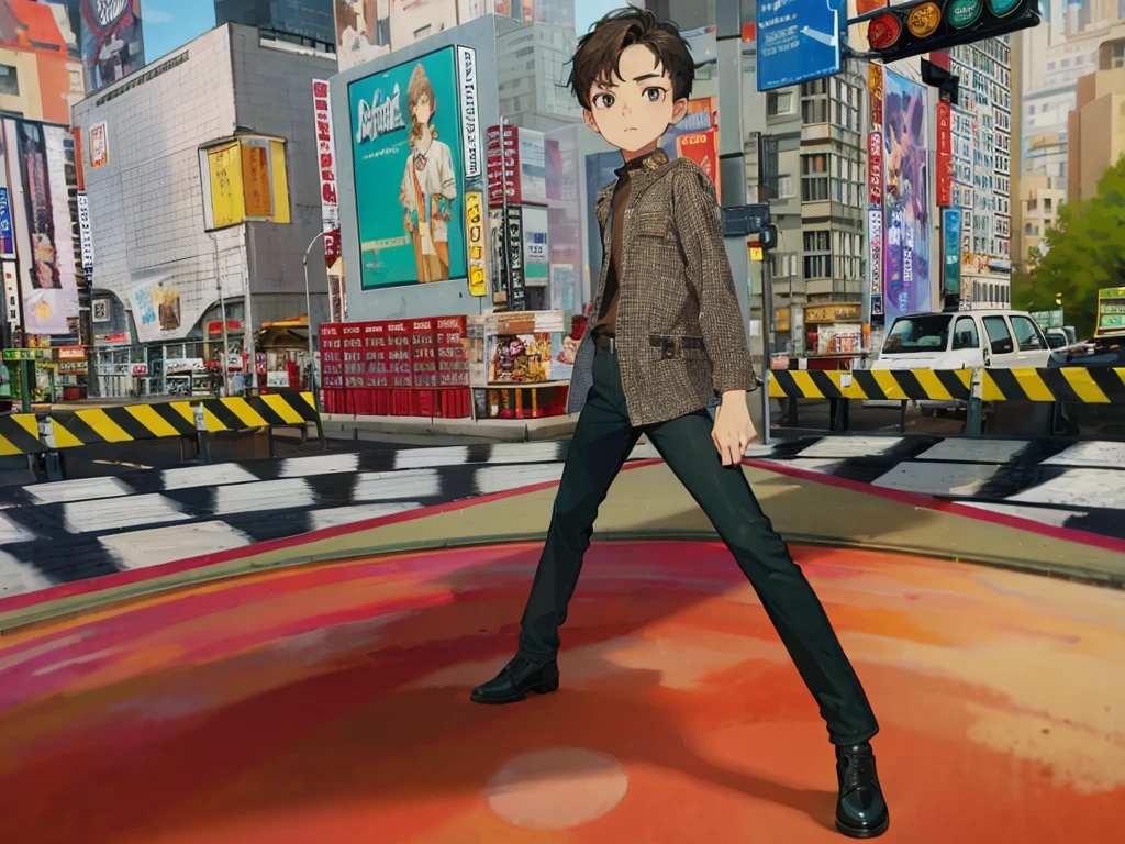 Masterpiece, best quality, height, 1 boy, alone, stand, lad, wearing a brown t-shirt, Black Jeans, Cool shoes, detailed face, Detailed eyes, Dark eyes, depth of field, Highly detailed, Park Background