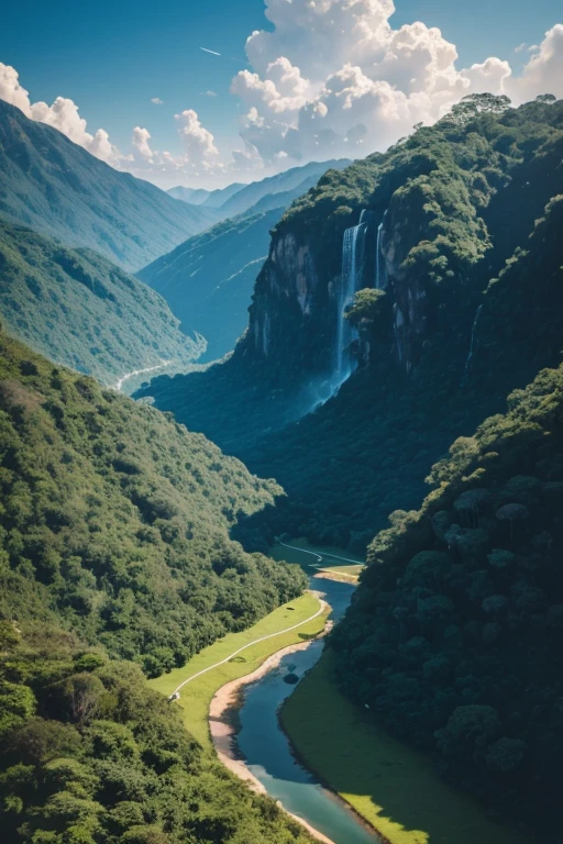 ((masterpiece)), (((best quality))), ((ultra-detailed)), (Amazing:1.1), beautiful, nature, sky and ground, heavy wind, windsweeped, line cloud,Light shoot from the cloud, in a lush remote folige jungle with jungle wildlife and fauna, award winning photo, BLN-L24, Exposure,High Contrast,Low Saturation,High Saturation 8k 3D, F 2.8 lens, Aerial View, Cinematic lighting