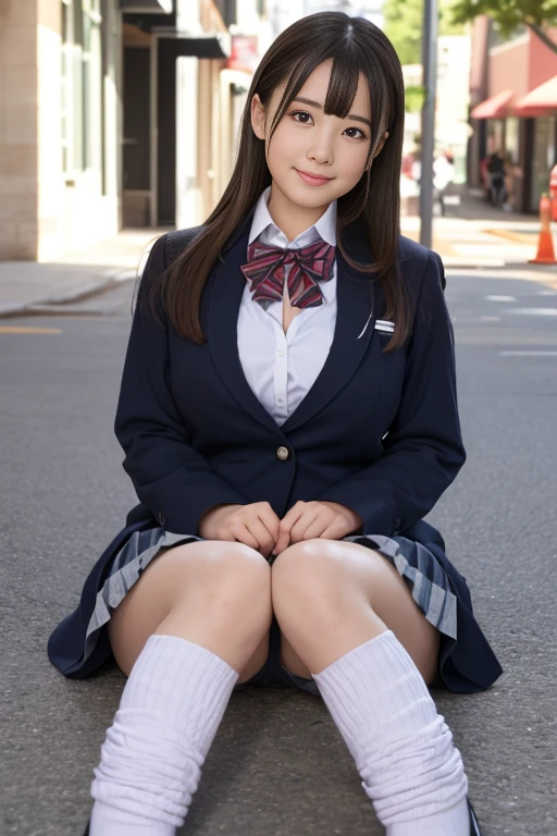 Representative works, highest quality,(10 year old cute Japanese woman:1.5),(Detailed young face:1.9),(very shy look:1.3),(thin legs:1.9),(Relax in the downtown area:1.8),(high school girl uniform:1.8),(droopy eyes:1.9),(big breasts:1.9),(smooth straight hair:1.5),(Whole body slender,thin legs),head band,very white skin,disappoint one&#39;bangs,details body,fine hands,heavy makeup、long blonde hair、curly hair、big breastsの谷間が見える、超big breasts、とてもbig breasts、huge 、big breasts、I can see the nipples、Open your legs to show your pants