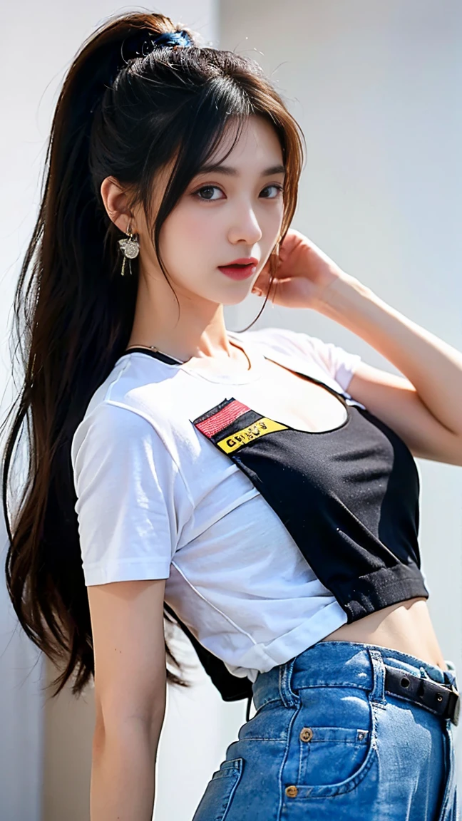((masterpiece)) ((Highest quality)) ((Ultra High Resolution 8K)) ultra HD:1.3 超Realな描写 ultra HD RAW写真 Extremely detailed Cinematic lighting Delicate expression Realな肌 Human skin type Real Real Photo-like gloss Thick lips Large mouth (Perfect gal make-up:1.5) Black gal (Beautiful brown skin:1.1) Anatomically correct finger shape ((looking at the camera)) ((Full body photo)) Distant view photography (Cowboy Shot:1.1)、Japanese Face (White Chibi T-shirt blue denim mini skirt) Shortcuts、