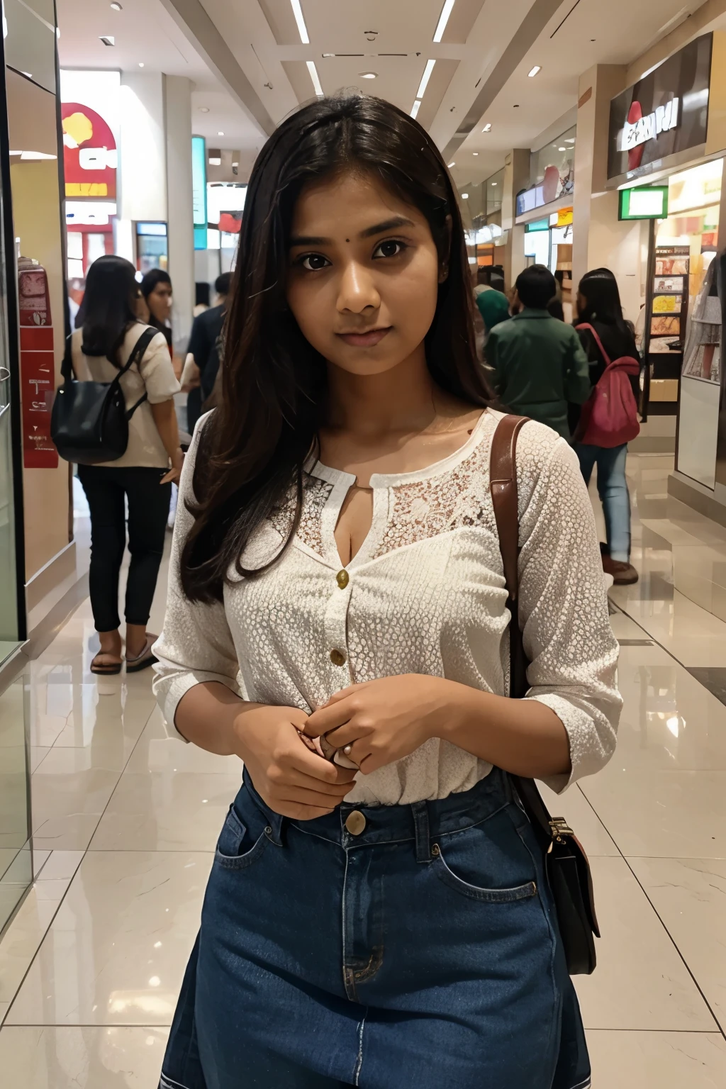 Long haired girl, black, straight, smile, White teeth, clean eyes, beautiful, sweet, Pakistani ethnicity, the pose of both hands holding glasses on the head, city center location.