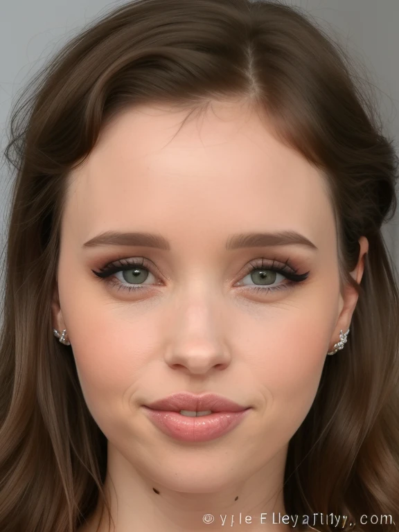 slavic woman, woman ,brunette with long brown hair, light brown eyes, posing for a picture, photorealistic beautiful face, realistic beautiful face, photo realistic, hyper realistic face, photorealistic faces, ((portrait of Felicity Jones)), beautiful and realistic face, ultra realistic portrait,25 year-old, (brunette hair), shoulder-length curvy hair, ((deep set eyes)), ((brown eye color)), plum color lipstick, (((very thin eyebrows))), (((winged eyebrows))), thin lips, big eyeliner, black eye shadow, pearly white face skin, closed mouth, (((mean face))), (((serious face))).