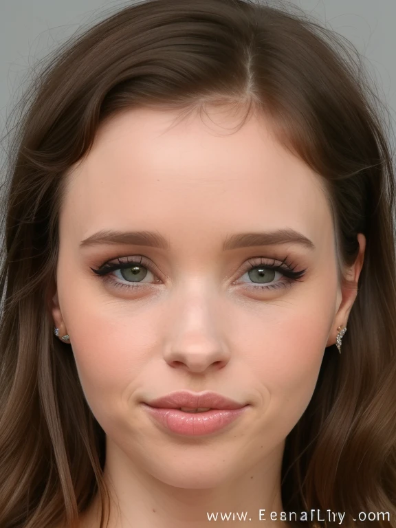 slavic woman, woman ,brunette with long brown hair, light brown eyes, posing for a picture, photorealistic beautiful face, realistic beautiful face, photo realistic, hyper realistic face, photorealistic faces, ((portrait of Felicity Jones)), beautiful and realistic face, ultra realistic portrait,25 year-old, (brunette hair), shoulder-length curvy hair, ((deep set eyes)), ((brown eye color)), plum color lipstick, (((very thin eyebrows))), (((winged eyebrows))), thin lips, big eyeliner, black eye shadow, pearly white face skin, closed mouth, (((mean face))), (((serious face))).