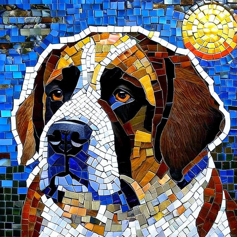 Saint Bernard dog mosaic art