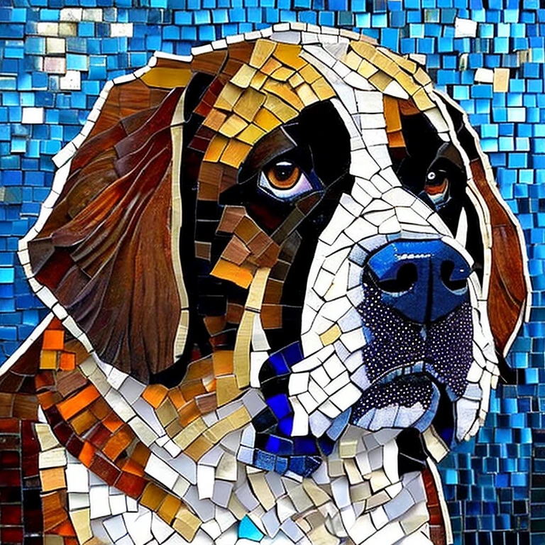 Saint Bernard dog mosaic art