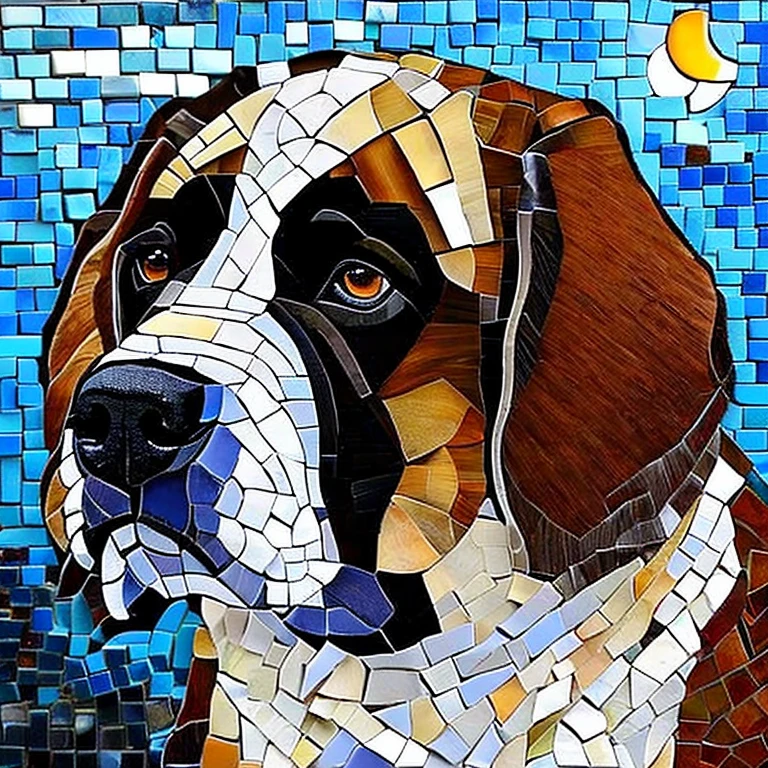 Saint Bernard dog mosaic art