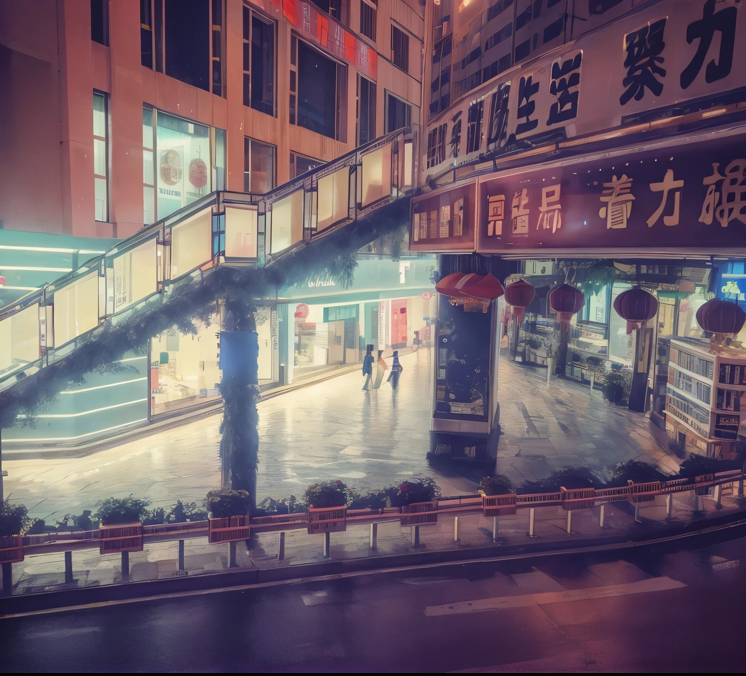 There is a street，There are a lot of shops，People are walking, The streets of Hong Kong, chinatown blade runner, In the heart of the city, night, The streets of Hong Kong, night在城市街道上, Kowloon cyberpunk, in hong kong, like jiufen,night拍摄的照片