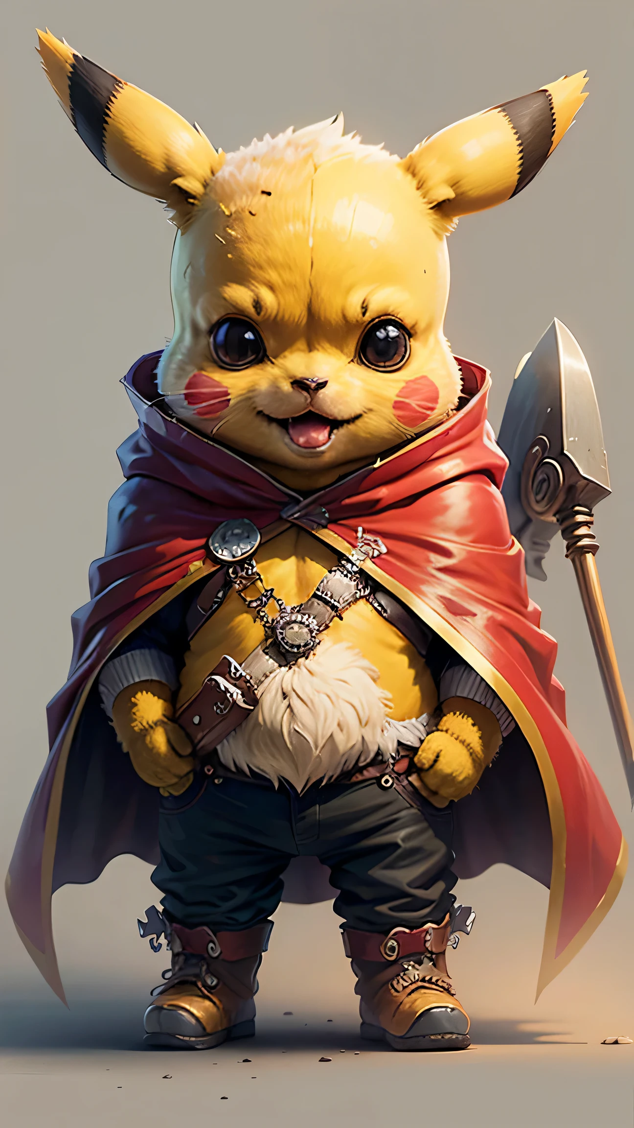 Start with a basic sketch of Pikachu, Holding a Thor hammer in one hand、Wears a red cape with gold accents. Such as helmets with wings or boots with metal details、Add some features to Toll、Adds a more authentic touch to the character. To give Pikachu a fluffy touch, Overdoing the dimensions of his head and ears、Add rosy cheeks. Use vibrant, cheerful colors to bring your drawing to life, with shadows and highlights that create depth and texture. Add a simple background. To finish, Add clean, crisp lines that highlight character traits、We will add more "comics" touch to the drawing.