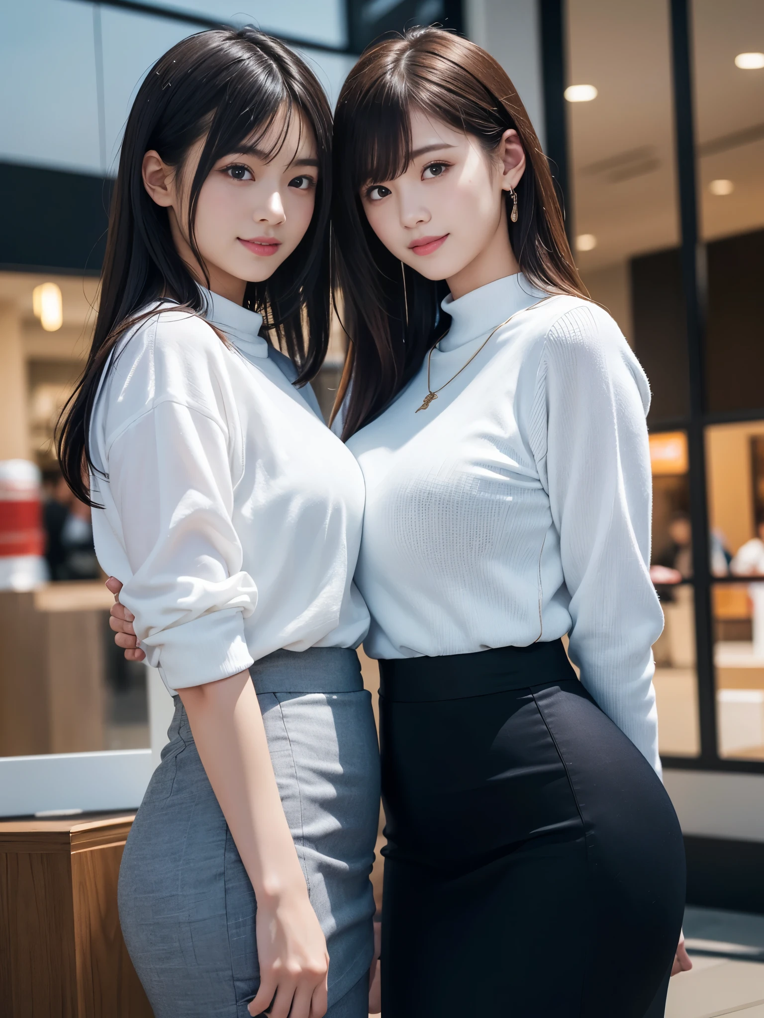 ((Two 18-year-old women))、Gymnasium、(Overlapping each other's ass and ass)、Small and shapely beautiful butt、(T-shirt and long pleated skirt:1.5)、((Seductive facial expressions:1.1))((Your butt is facing us:1.3))、((Etch Smile))((Shorthair)The face is orderly、A detailed face、Beautiful face、Tying hair:1.2、Light brown eyes、1girll、Innocence、(Photorealsitic)、(intricate detailes:1.2)、(masterpiece、:1.3)、(top-quality:1.4)、(超A high resolution:1.2)、超A high resolution、(A detailed eye)、(detailed facial features)、nffsw、8K分辨率