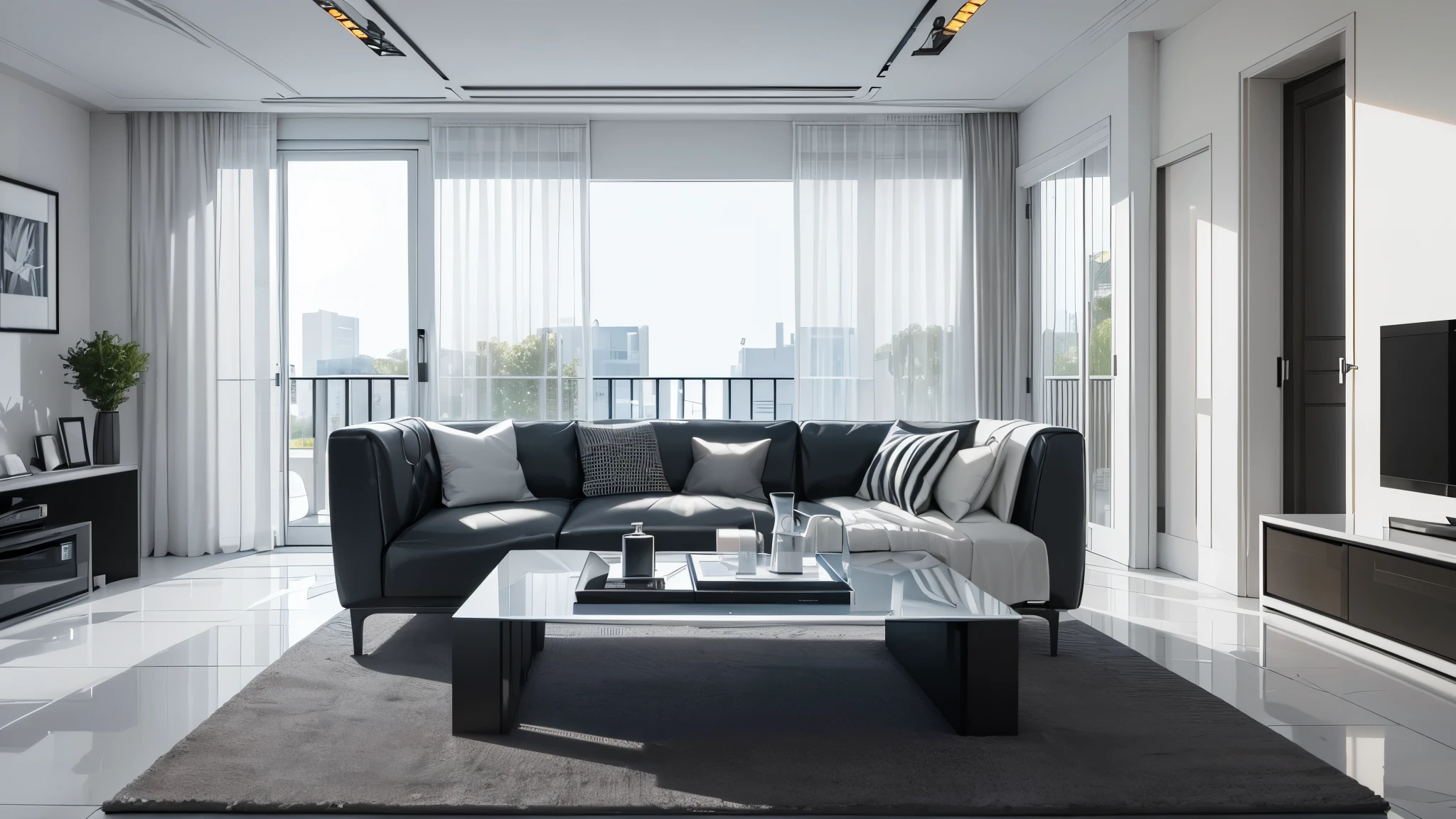 You are a famous interior designer、You have been asked to create a 3D image of a modern large room. Create a harmonious environment with modern and minimalist furniture. Including garden interior.