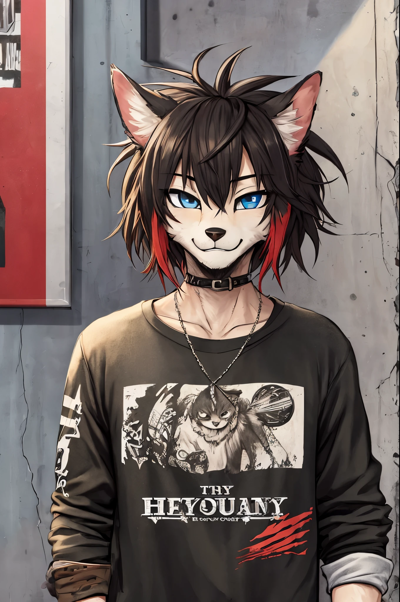 dynamic angle, top quality, best quality, High-quality illustrations, masterpiece, super high resolution, detailed background, detailed background, Stylish CD jacket, punk rock, torn Clothes, street, Concrete wall, group shot:0.1, 6+boys, 6+girls, Happy, joyful, absurdres(highly detailed beautiful face and eyes)perfect anatomy(kemono, furry anthro),