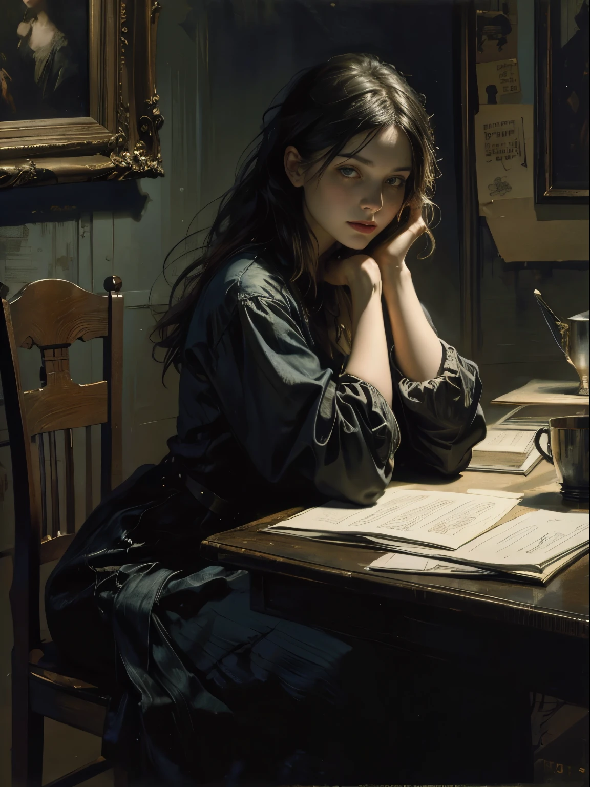 painting of woman, with influence of Jeremy Mann, Jeremy Mann, style of Jeremy Mann, Jeremy Mann painting, Jeremy Mann art, Ron Hicks, Liepke, Jeremy Mann and alphonse mucha, Works that influenced Edmund Blampid, robert lenkiewicz, Casey Baugh and James Jean, Works that influenced Willem Kalf, Nick Alm, tumbler, figurative art, Intense watercolor painting, watercolor detailed art,Beautiful and expressive paintings, Beautiful artwork illustration, wonderful, cool beauty, highest quality,official art, women only, sharp outline, melancholy, nostalgia, nostalgia,Eyes without pupils, color eye, ideal anima, In search of lost time, marcel proust, sentimental, street corner