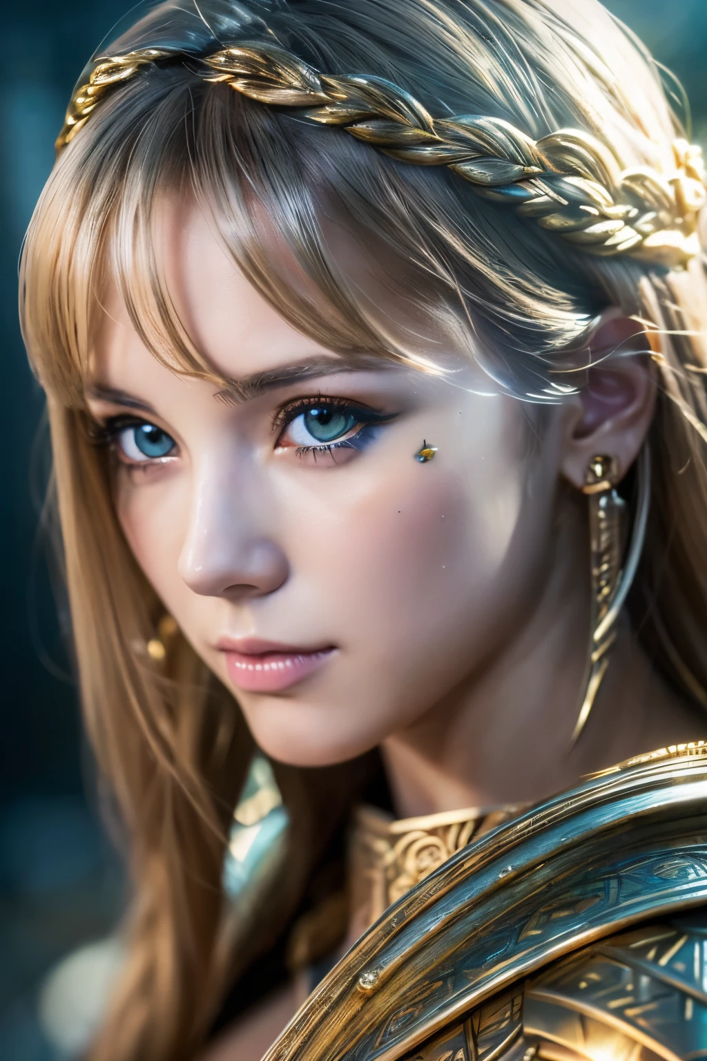 ((beautiful anime eyes with fine detail)), realistic skin, (intricate details), best lighting, depth field, ((ultra high resolution, high res)), {highres}, {{very fine 8KCG wallpapers}}, {{very precise detailed}}, ((((masterpiece))), Asgard, valkyrie, epic fantasy digital art,Norse mythology, metallic luster