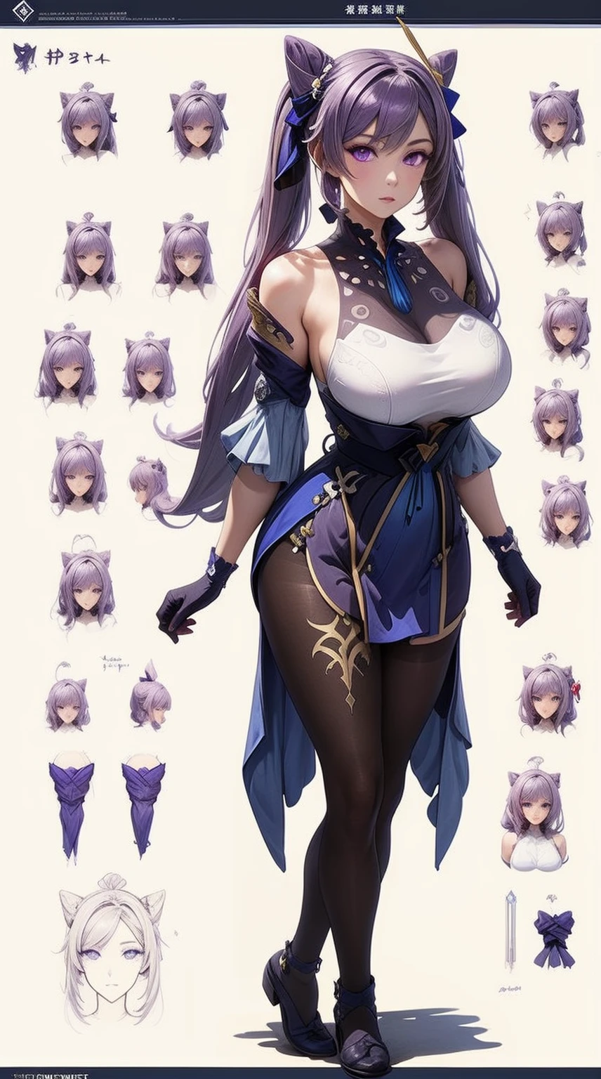 girl, solo, full body, from head to toe, standing, (Huge_Breasts:1.3),


Character Design Sheet, , character reference sheet, Blueprint Schematic Drawing, technical drawing, blueprint, schematic,
((Character Design Sheet:1.7, character reference sheet:1.7,)),

Keqing_a,

an anime style character in purple clothing, with long grey hair, holding a shield, 1girl, solo, keqing (genshin impact), gloves, pantyhose, full body, twintails, purple hair, cone hair bun, hair bun, looking at viewer, purple eyes, long hair, hair ornament, detached sleeves