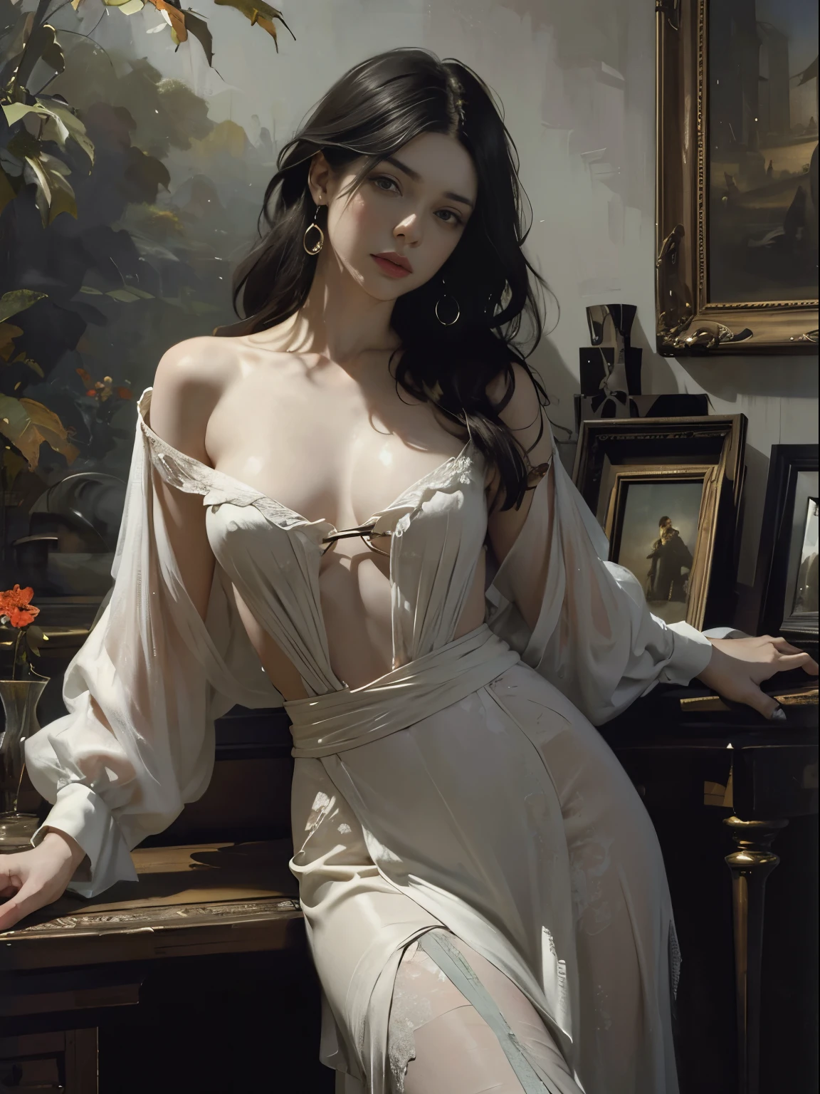 painting of woman, with influence of Jeremy Mann, Jeremy Mann, style of Jeremy Mann, Jeremy Mann painting, Jeremy Mann art, Ron Hicks, Liepke, Jeremy Mann and alphonse mucha, Works that influenced Edmund Blampid, robert lenkiewicz, Casey Baugh and James Jean, Works that influenced Willem Kalf, Nick Alm, tumbler, figurative art, Intense watercolor painting, watercolor detailed art,Beautiful and expressive paintings, Beautiful artwork illustration, wonderful, cool beauty, highest quality,official art, women only, sharp outline, melancholy, nostalgia, nostalgia,Eyes without pupils, color eye, ideal anima, In search of lost time, marcel proust, sentimental, Paris in the first half of the 20th century, montparnasse