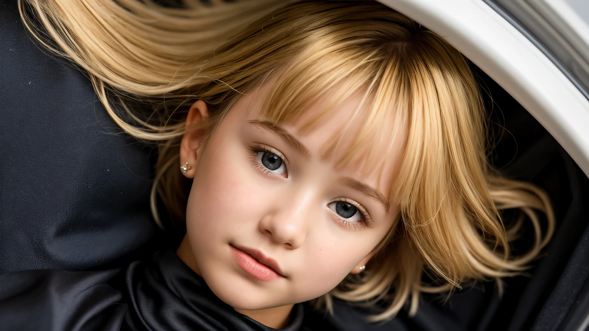 KIDS GIRL BLONDE hair in a BLACK , Aerially silks