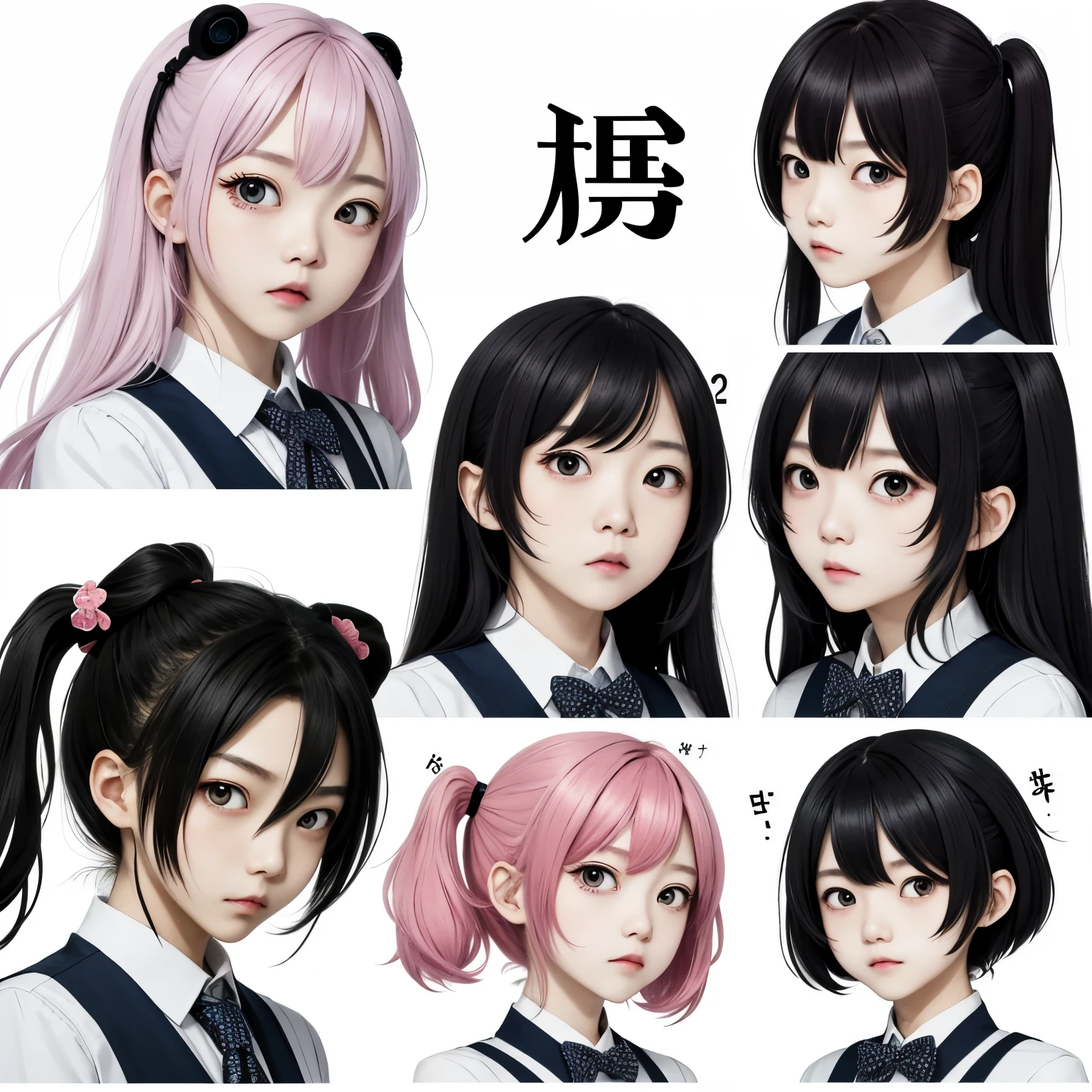 Line Stamp, 4 pieces、 Mr.々pose、Mr.々expression,anime style、girl、cute、、white background、Mr.々hair color、cosplay、angry face