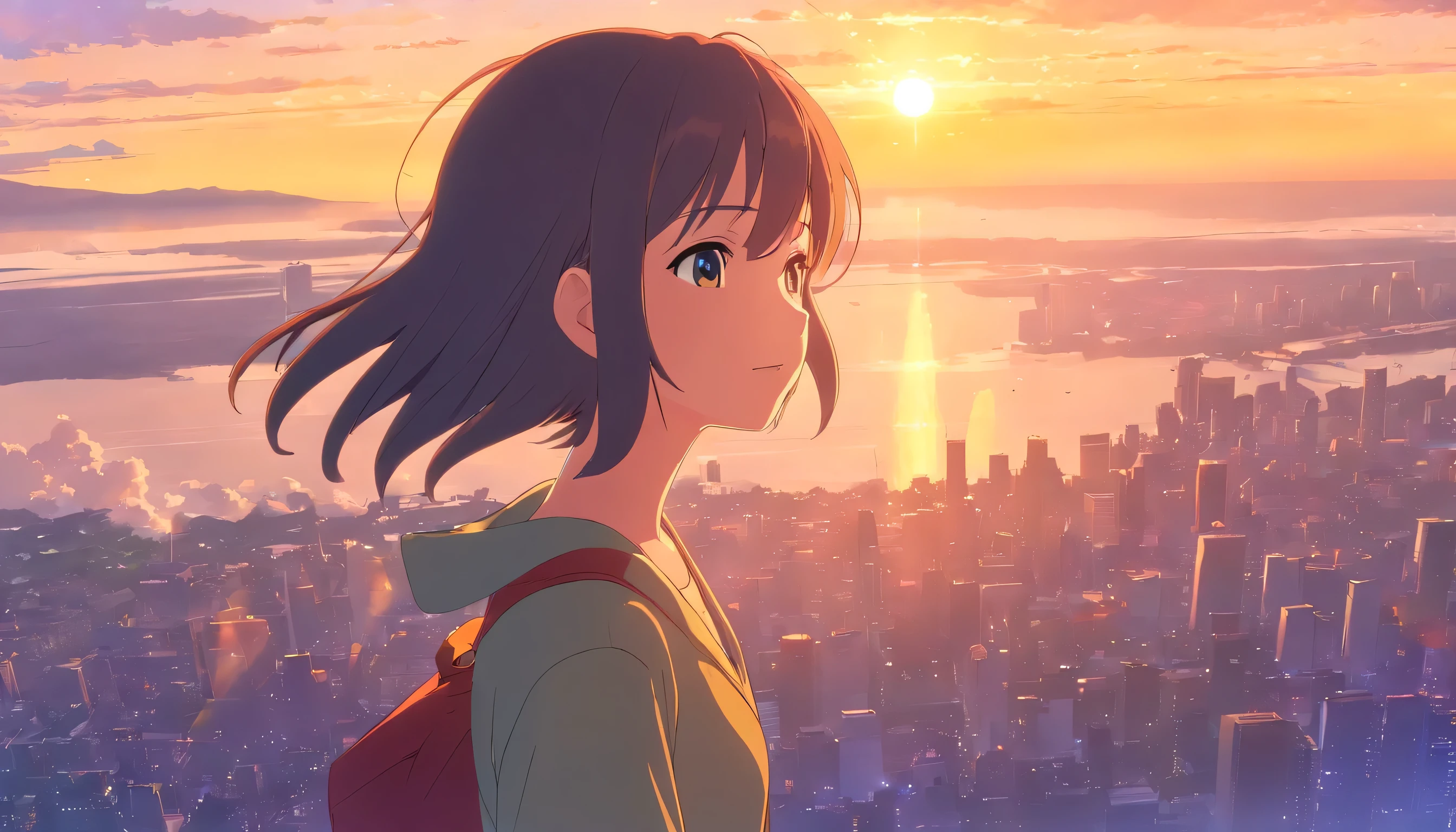 masterpiece，best quality，stills，1 girl，Cloud Girl，floating in the sky，close up，bright，happiness，Warm and soft lighting，Sunset，（spark：0.7）