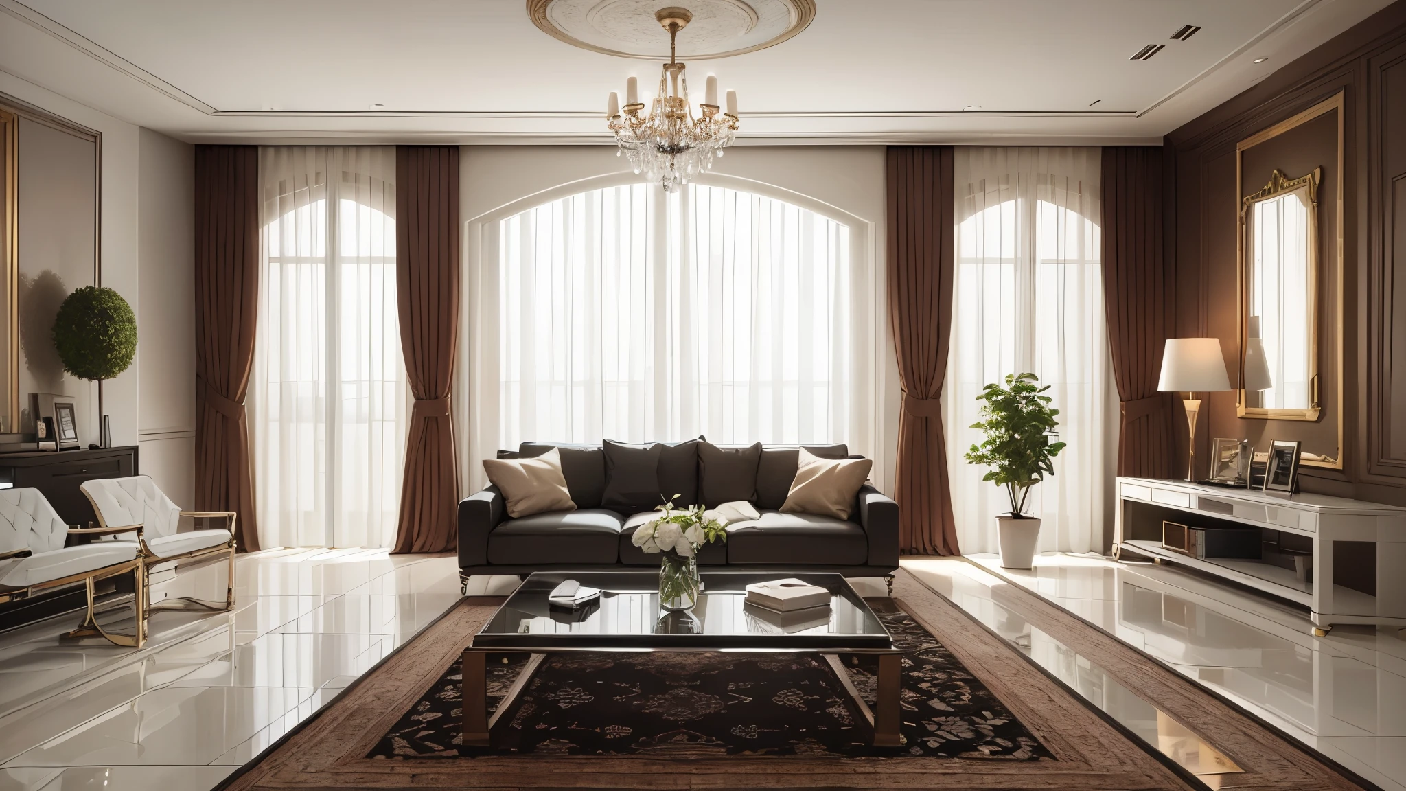 You are a famous interior designer、You have been asked to create a 3D image of a modern large room. Create a harmonious environment with modern and minimalist furniture. Including garden interior.