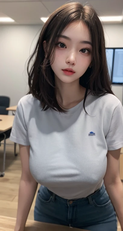 Best Quality Detail:1.2, realisitic, 8K UHD, hight resolution, 1girl in:1.2, The ultra-detailliert, High quality textures, intricate detailes, detaileds, Very detailed CG, High quality shadows, Detail Beautiful delicate face, Detail Beautiful delicate eyes, depth of fields, Ray traching, masterpiece, best quality,ulzzang -6500-v1.1:0.6, pureerosface_v1, Pretty Kpop Girl, Korean Urzan Face:1.1, milf, 28 year old woman,long neon yellow hair,shiny_skin,thin_waist,huge breasts, polka_dots_midi_shirt,socks,converse, night, 4K 8K UHD Full Color RAW Photos, Fuji Film(Medium format:1.2), Hasselblad:1.2, Carl zeiss:1.1, Incredible dynamic range photography(UTIL_Art by Smoose-768:1.1), hight resolution, High pixel count, clear details, crisp image, Natural color reproduction, Noise Reduction, High fidelity, qulity, Software Improvements, Upscaling, Optimized algorithms, Pro-level retouching,crowd:1.1,depth of field,looking at viewer,random pose at the office meeting room,random pose, office meeting room atmosphere,