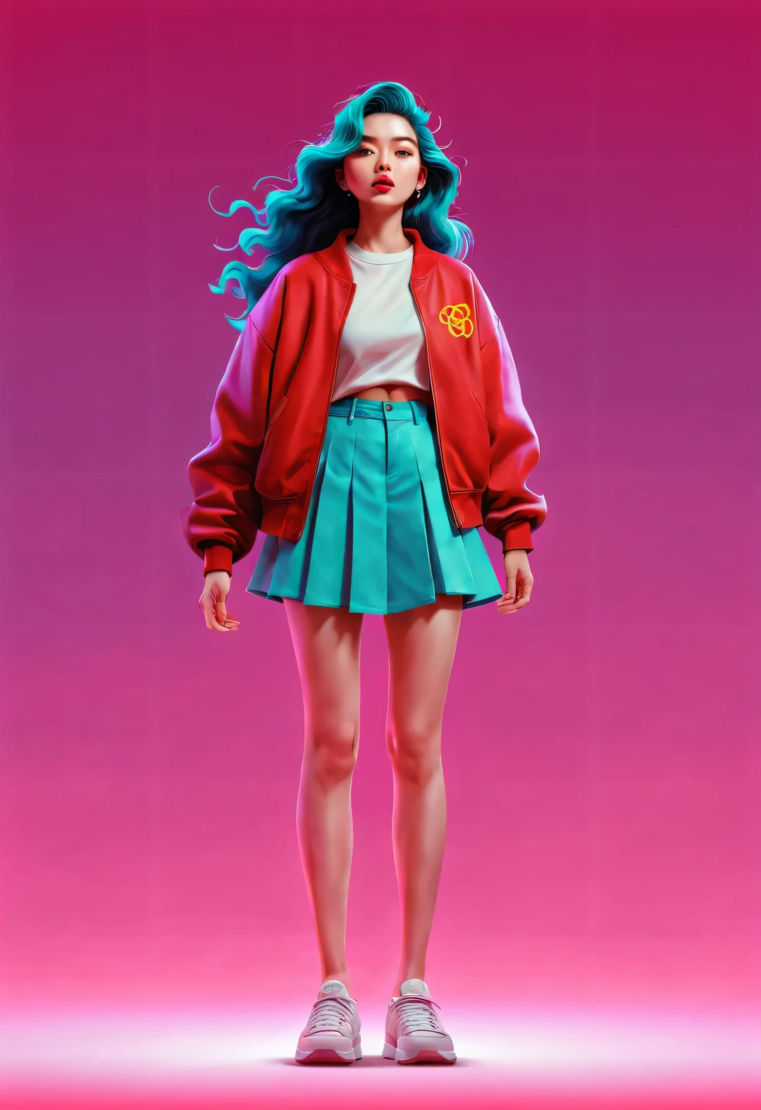 Vector illustration, Minimalism, number, vaporwave style, Beautiful and meticulous illustrations, Red,cartoon,Pixar,
front,(whole body),穿着Red卫衣的美丽中国龙微笑的站的笔直, The legs are long,(Extra long flying hair), ,dramatic lighting, Trends on ArtStation, Award-winning, Icons are very detailed