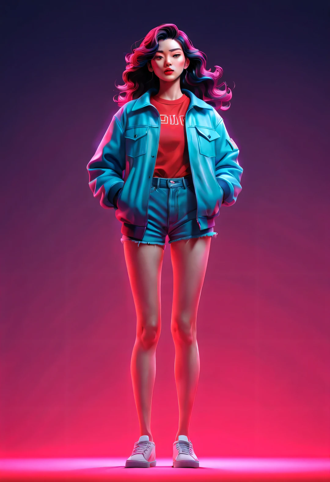 Vector illustration, Minimalism, number, vaporwave style, Beautiful and meticulous illustrations, Red,cartoon,Pixar,
front,(whole body),穿着Red卫衣的美丽中国龙微笑的站的笔直, The legs are long,(Extra long flying hair), ,dramatic lighting, Trends on ArtStation, Award-winning, Icons are very detailed
