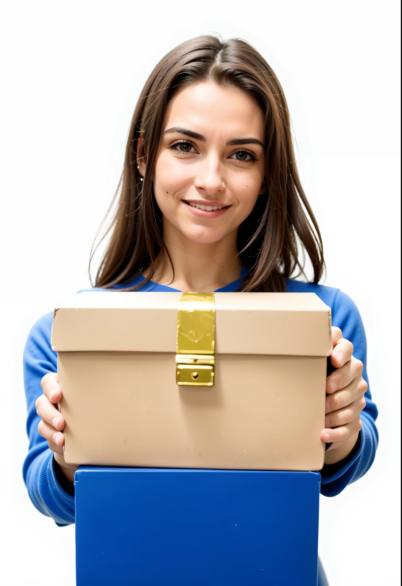 woman holding a card box with a smile on her face, entregando caixa de encomendas, card, entregando pacotes para amazon, fotografia aproximada, ordem, foto no meio da foto, delivering mail, imagem de estoque, close-up de corpo inteiro, Um elegante, ad image, retangular, porte, foto - tiro, clientes, uma foto de banco de imagens, chave alta, alta - chave