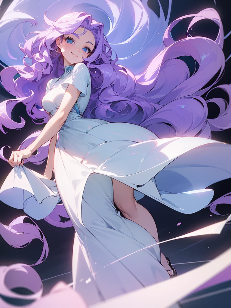 Naoka Kireina has long hair, usually worn down or simply tied back, and striking purple eyes that are both sharp and curious. Her elegant nose adds to her refined appearance. She has a unique birthmark shaped like a star behind her left ear and always wears a necklace with a feather-shaped pendant. Naoka prefers collared or buttoned shirts that resemble office wear but are not, in colors like black or white. She dislikes dresses. For footwear, she often chooses black or dark brown loafers or oxfords, and occasionally, she wears clean white sneakers for a casual look. Her graceful walk gives the impression of dancing on clouds. Naoka is incredibly beautiful and cute, making anyone who sees her fall in love instantly.